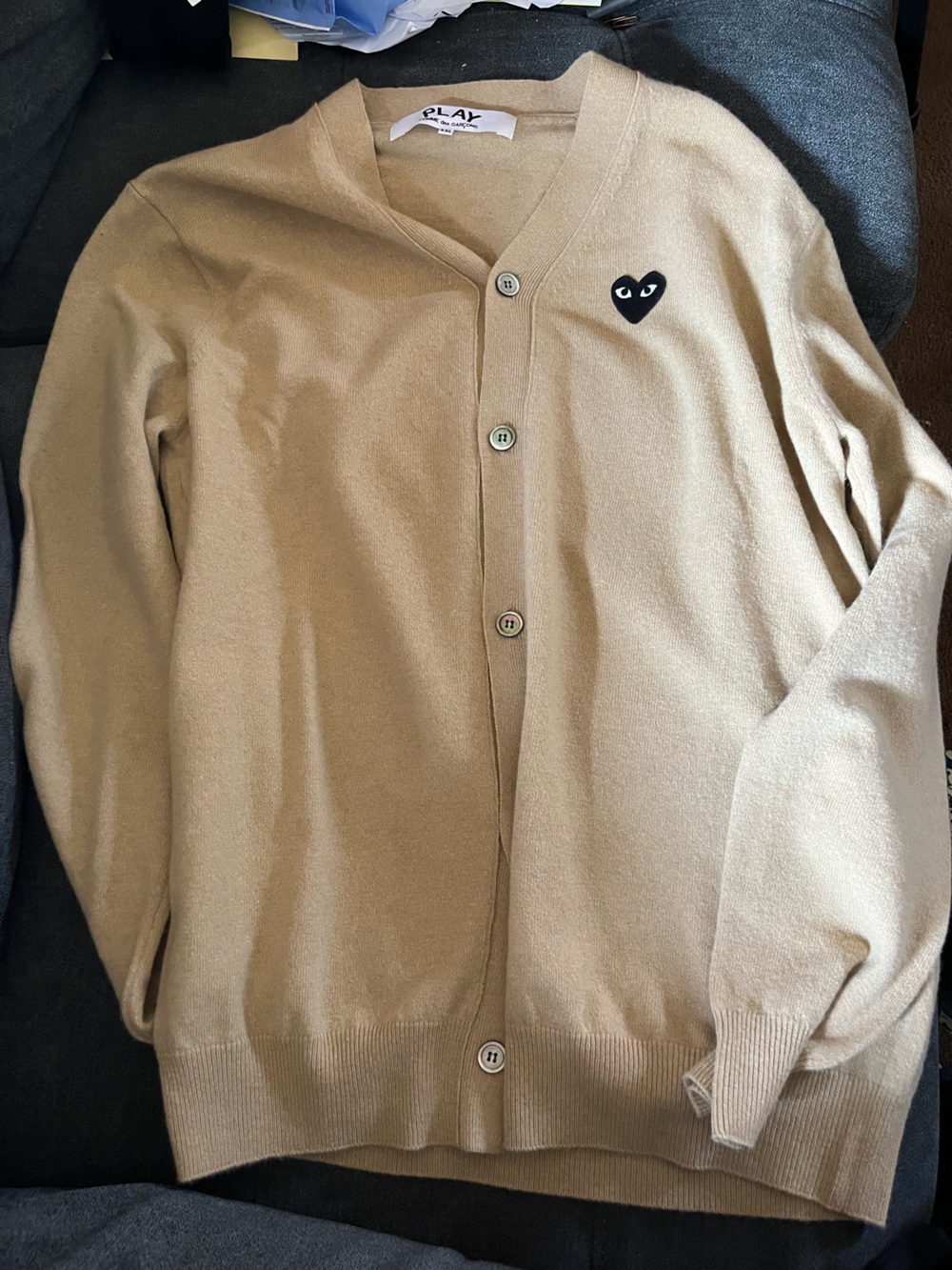 Comme des Garcons PLAY Beige Cardigan with Black Heart Logo